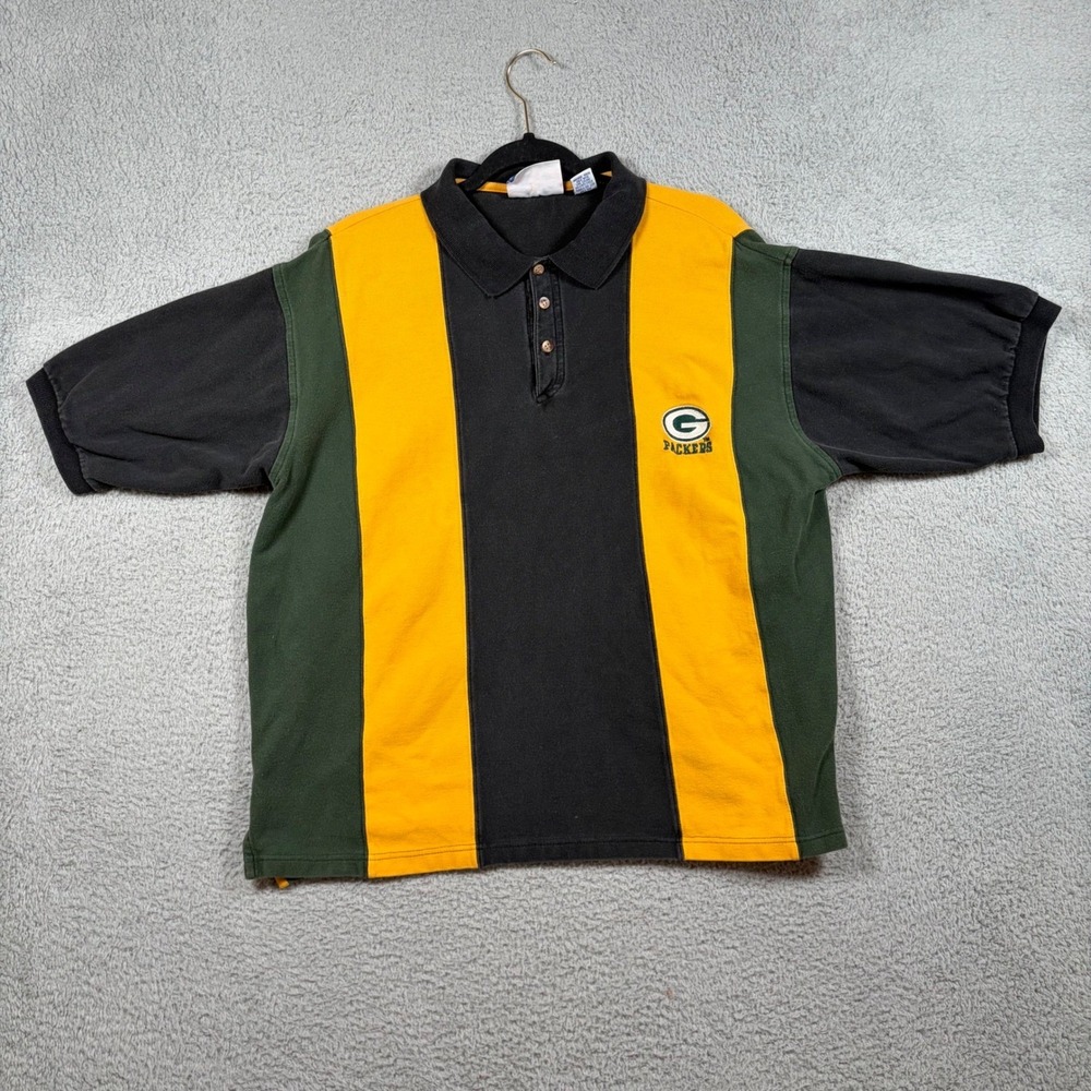 Vintage 90s Green Bay Packers Logo‎ 7 Colorblock Rugby Polo Shirt Men's L NFL